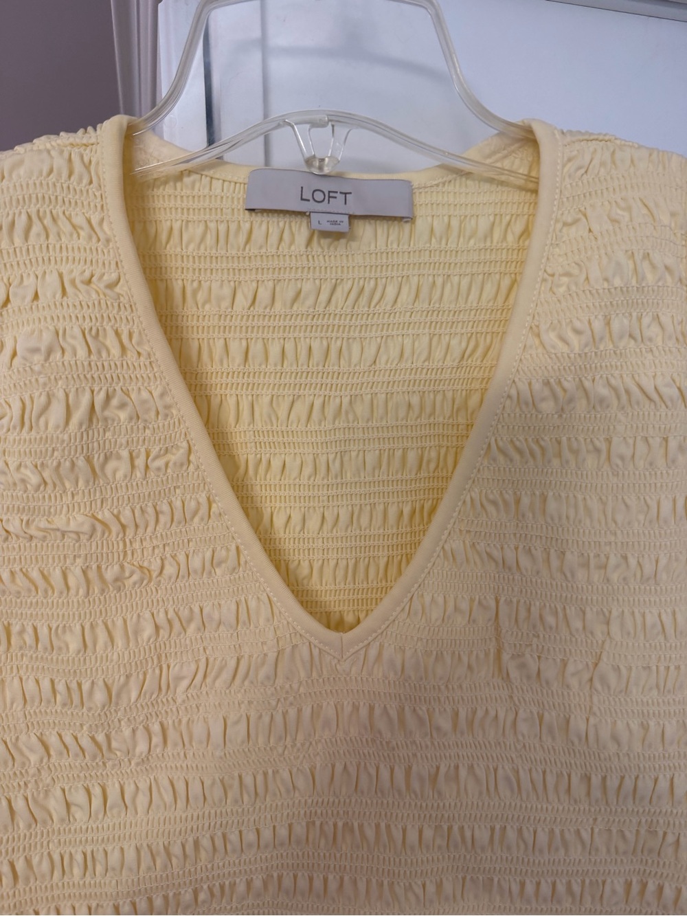 LOFT Light Yellow Smocked V-Neck Top